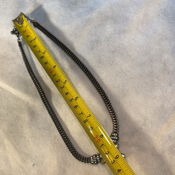 Elegant Gunmetal chain Necklace with Clear and smokey Crystal Accents & extender - Picture 7 of 9